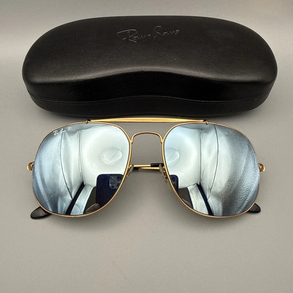 Ray Ban Sunglasses RB3561 ●THE GENERAL ●9107/52 ●Gold/Blue Mirror Polarized&Case